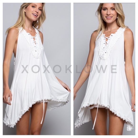 LAST ONE POL Ivory Tunic Top Lace Up Uneven Hem - Picture 3 of 8